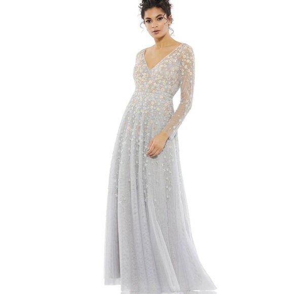 Mac Duggal Gown Dress Size 16 Floral Sequined Beaded Illusion Flowy‎ 9131 $798